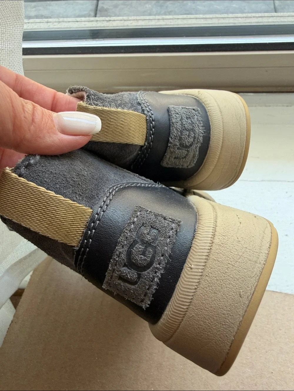 UGG Kids Charcoal Gray and Tan Ankle Booties